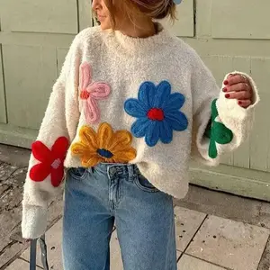Rosa Sweet Colorful Floral Decorative Knit Jumper