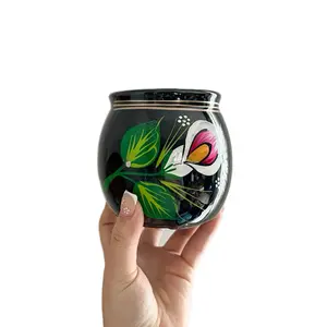 Floral Ceramic Jarrito Coffee Mugs - Reusable Clay Design, Ideal for Coffee Drinking - Reuse, Drinkware, Washable Traditional Ceramic, Handmade & Decorated, Lead Free, Keeps Hot/Warm, 12oz Capacity - Tumbler Mexican mug