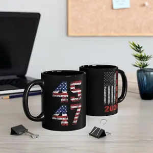 Trump 45/47 Black Flag Mug 2024, Patriotic Coffee Cup, Republican Gift, Political Tea Mug, Conservative Gift, Christmas Gifts Ceramic Drink
