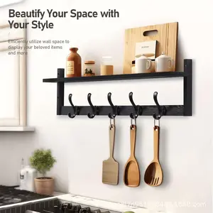Creative wooden wall-mounted coat rack with storage shelf for bedroom and door-mounted hooks ‌