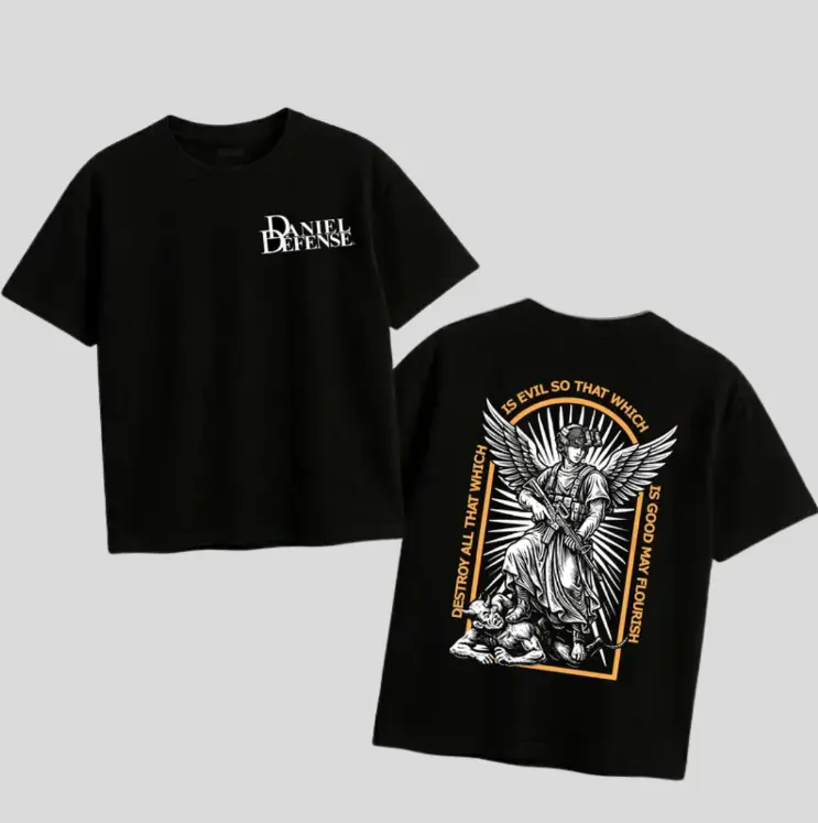 Daniel Defense Saint Michael T-Shirt, Army Military Menswear, Gun Shirt Tactical Gear, Veteran Shirt, Good Graphic Shirt