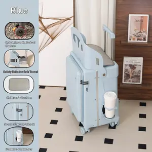 Blue Kids Ride-On Suitcase 20'' Carry-On Luggage with Seat, TSA Lock & Spinner Wheels, 40L Kids Travel Stroller for Family Trips