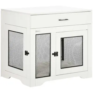 Furniture Soft Water Resistant Cushion Dog End Table Drawer Puppy Crate for Small Dogs Indoor with Doors White