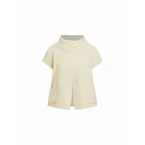 Cider Knit Asymmetrical Neck Button Split Short Sleeve Top
