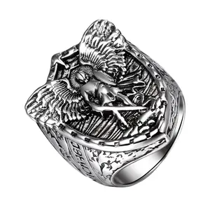 St Michael Archangel Ring: Silver Stainless Steel Shield Knight Signet Rings Catholic Faith Jewelry with Blessing Card For Men