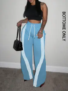 Women's Colorblock Striped Print Drawstring Waist Adjustable Sweatpants, Casual Pocket Pants for Daily Wear, Ladies Bottoms for All Seasons, Essential