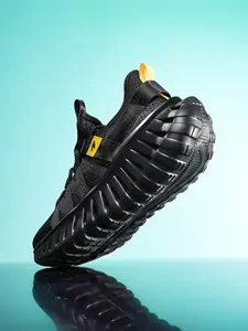Men's Yellow-Black Color-Block Breathable Mesh Running Sneakers, Athletic Shoes, Dynamic Cool Style, Breathable Mesh + Stripe Decor + Non-Slip Texture Sole, Yellow-Black Eye-Catching, Comfortable Fit , Ideal for Sports Training & Daily Outings