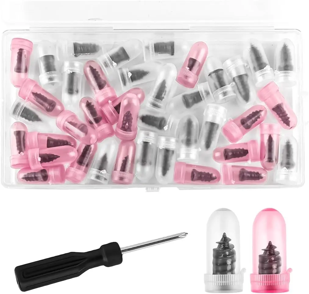 Vacuum Tire Repair Nail Kit with Screwdriver, No Glue Rubber Screw Plugs for Car & Motorcycle, Quick Emergency Puncture Repair Tool