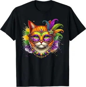 Mardi Gras Cute Cat Mask Costume Outfit Women Girls Kids T-Shirt