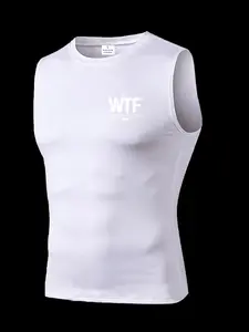 Men's Short Sleeve Sporty Slim-Fit Tee, Quick-Dry Breathable Fabric, Wtf Pattern, Ideal for Gym, Running, Boxing, Outdoor Activities