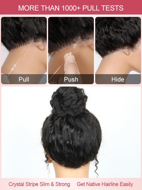 Female Human Hair 360 Lace No Glue Fluffy Wave Wig, Brown Balayage Highlights, 180% Density, Pre-Cut HD Skin Lace, Invisible Adjustable Strap Fit, Length 22 Inch, Daily Wear