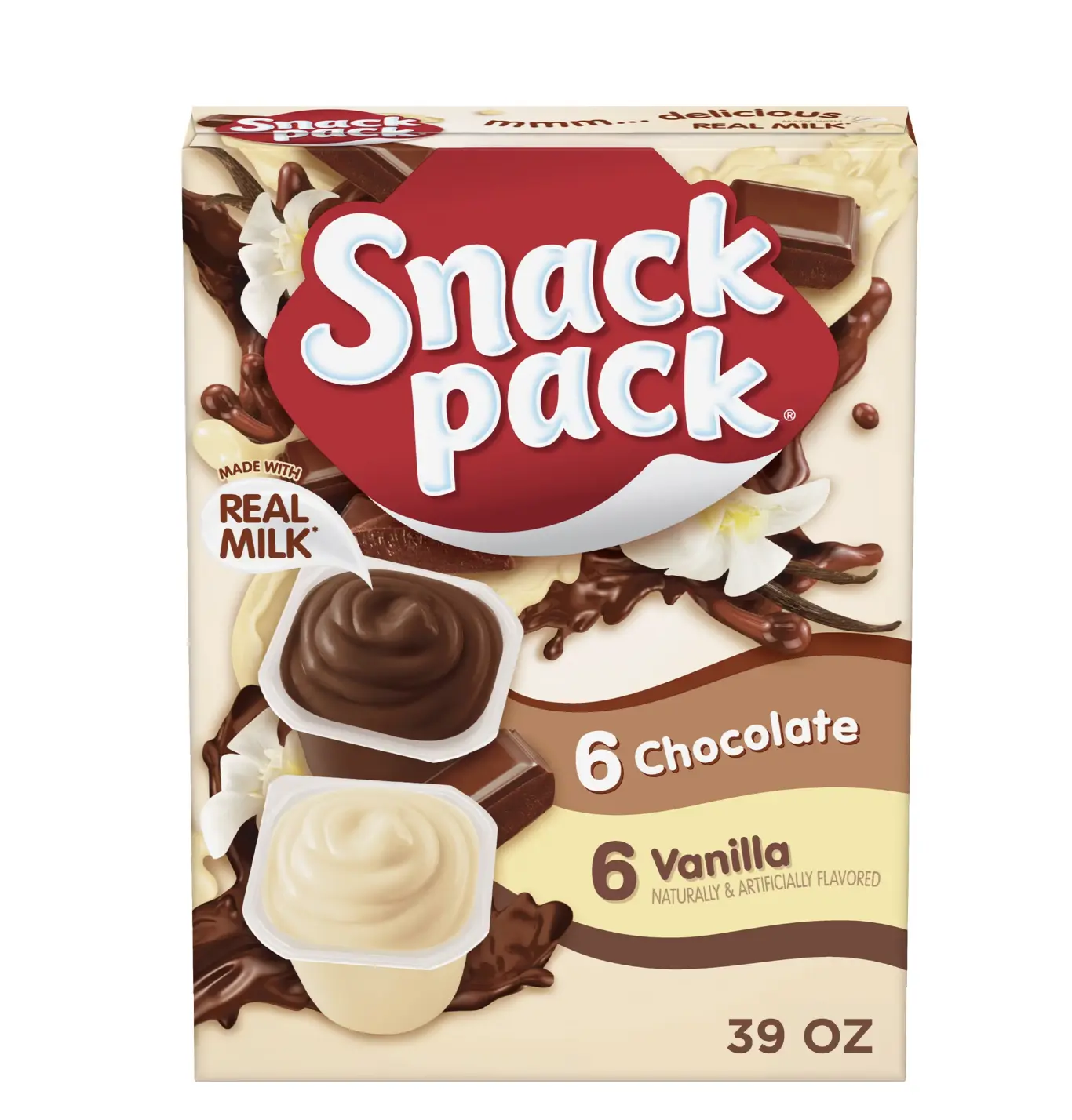 12 Count Snack Pack Chocolate & Vanilla Pudding Cups,3.25oz Each,Family Pack, Ready-to-Eat Dessert Snacks for Kids & Adults