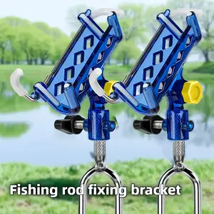 2pcs Heavy-Duty Stainless Steel Fishing Rod Holders | 360° Adjustable One-Click Lock, Reinforced Nylon Tips & Tapered Shape Drill Rods - Blue Beach & Ground Rod Holders for Secure Outdoor Fishing