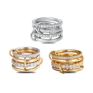 HERVAY Interlocked Stackable Rings for Women & Men | Gold & Silver Two-Toned Design | Cubic Zirconia Multi-Ring Statement Jewelry | Perfect for Daily Wear & Summer Vibes & Outdoorfun & Back To School