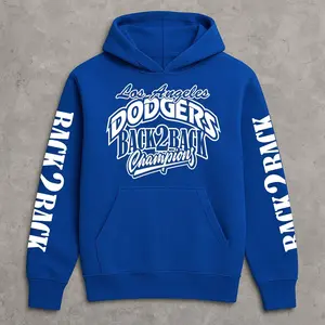 Retro Blue & White Champions Hoodie, Heavy Blend Blue Hoodie, Back 2 Back Champions Sleeve Print, Perfect for Game Day, Fan Gifts, Viral on Tiktok, Trendy Fashion Streetwear