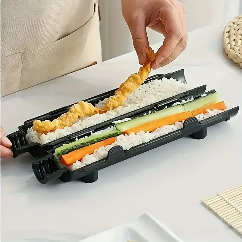 1Set Striped Sushi Mold Rocket Launcher Tool & Gadget Sets Sushis Making Machine Kitchen Supplies Vegetable Meat Roll Set Roller with Bamboo Mat DIY Kit Machinekitchen Utensils Plastic