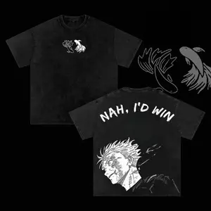 'Nah, I'd Win' - Jujutsu Kaisen Gojo JJK Crew Neck Short Sleeve Anime Graphic Double-Printed Cotton T-Shirt Unisex Breathable Streatwear Casual Pure Color Tee