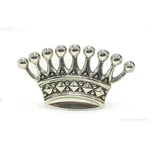 Large Antique Crown Sterling Silver Brooch Pin