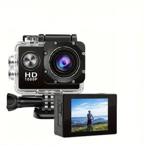 Classic USB rechargeable waterproof action camera, 1080P HD action camcorder, outdoor aerial video recorder with wide-angle lens, suitable for travel, family gatherings, and holidays.