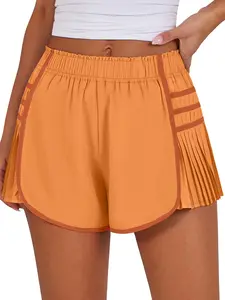 Caracilia Womens Workout Shorts Flowy Pleated Athletic Running Skort Trendy Summer Clothes Orange Large