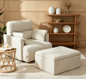 Oversized Mid-Century Upholstered Accent Armchair with Storage Ottoman - Wide, Deep-Seat Modern Lounge Chair for Living Room, Comfortable Reading Chair