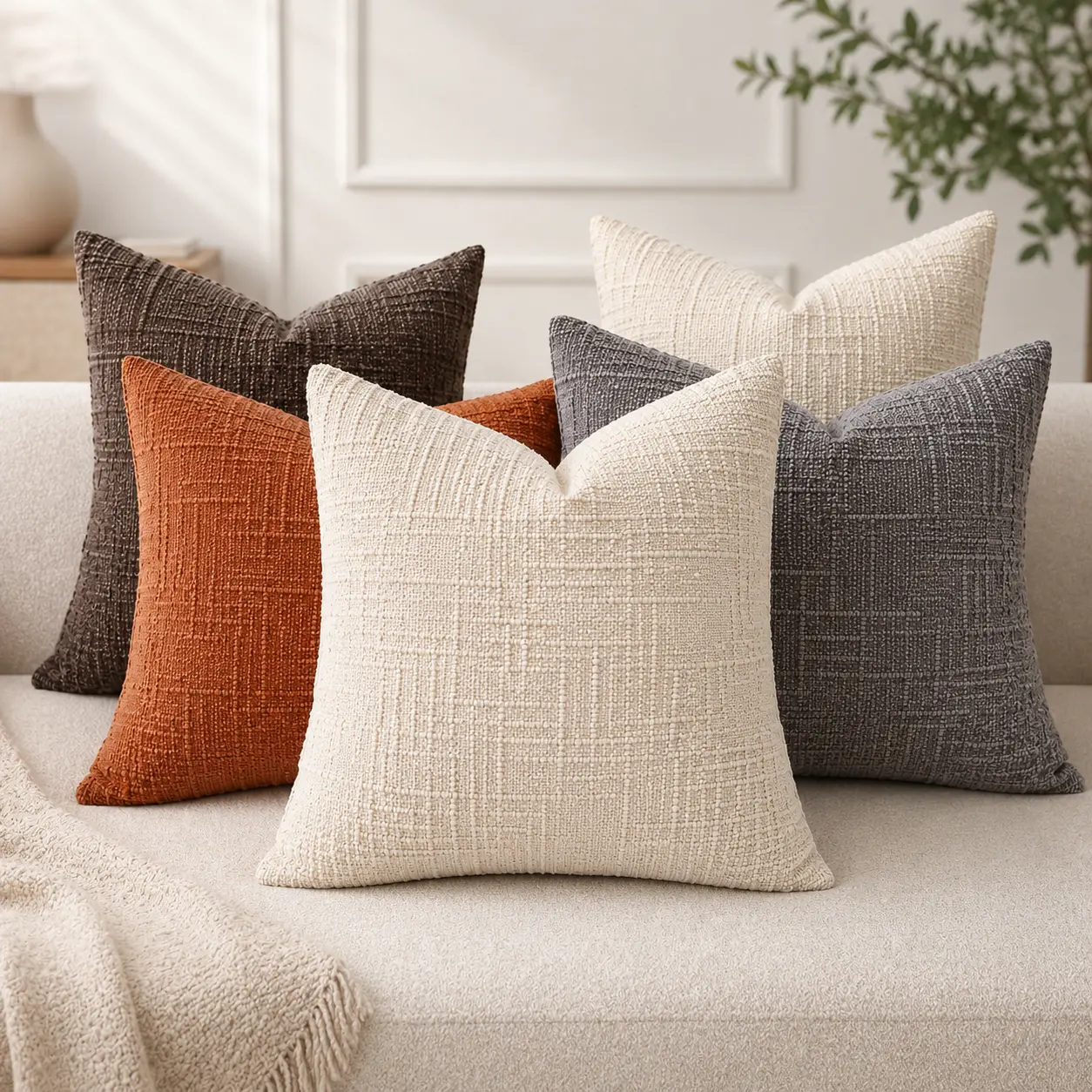 (Pillow Covers Only, No Inserts) 18x18 in Soft Chenille Cushion Covers, 2-Piece Set, Slub-Textured, Wrinkle-Resistant, Country Modern Style for Home & Office Art Decor (Cushion Inserts Optional), Cushion Cover, 18X18 Cushion Cover