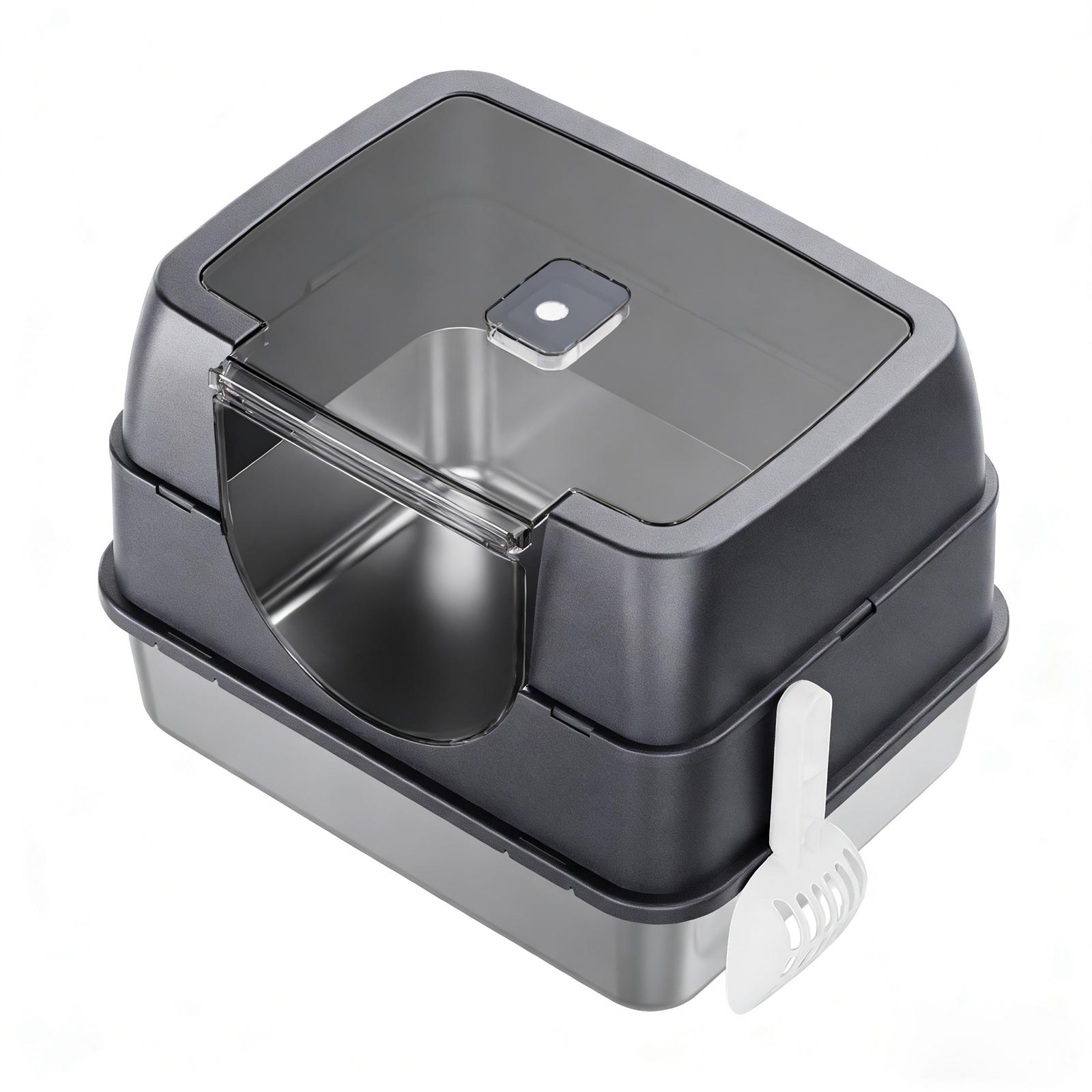 Stainless Steel Cat Litter Box - 23.6" Extra Large Fully Enclosed Litter Box with Lid, Odor-Lock Metal Base, Flip-Top Easy Cleaning, High Wall Anti-Splashing for Big Cats