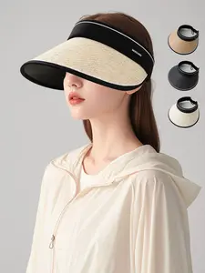 Pure Color Minimalist Sports Fiber Wide Brim Adjustable Breathable Sun Hat, Upf50+ UV Protection, Beach Travel Summer Hat, Tiktok Trendy