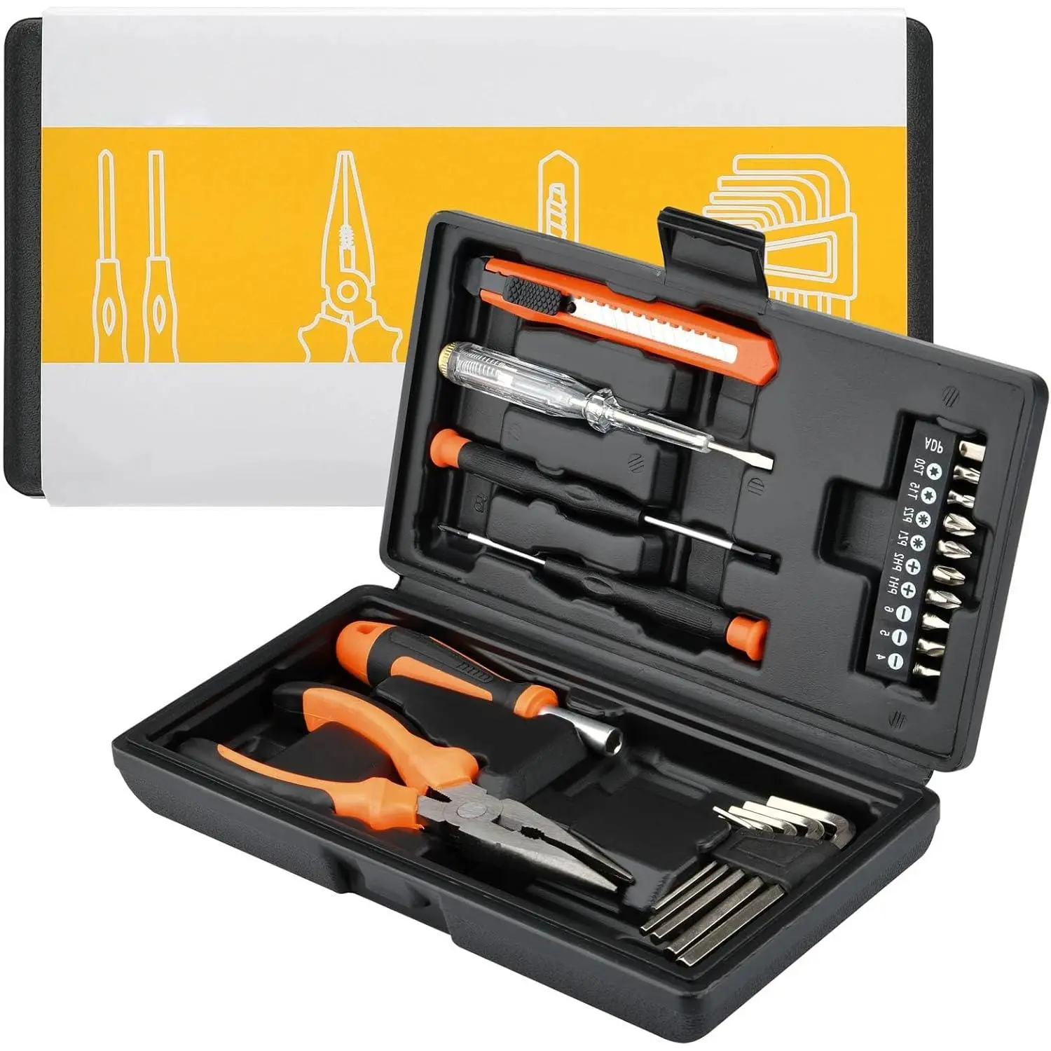 Portable 22-Piece Small Tool Kit All-in-One Household Repair Tool Set with Storage Box for College Dorm & Garage