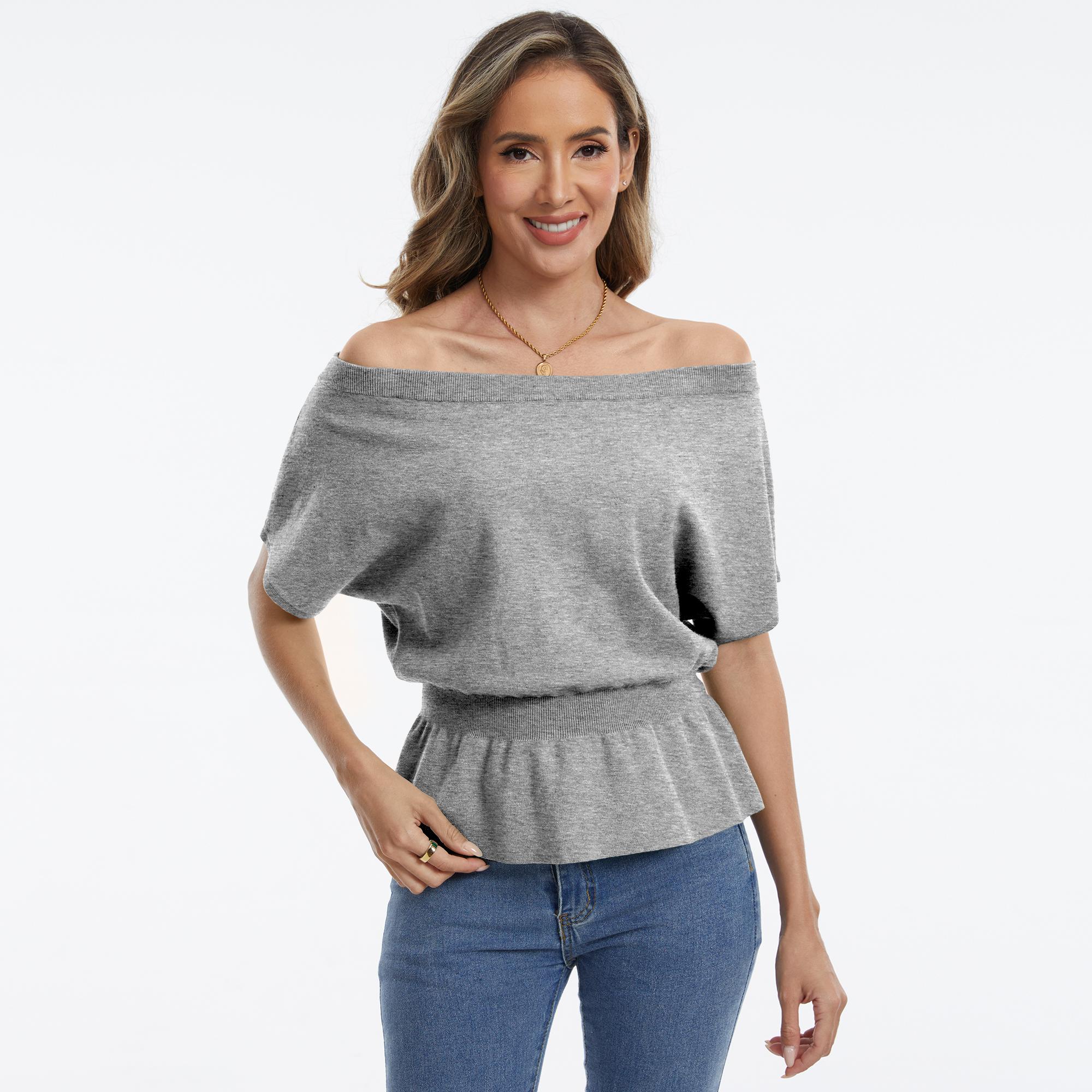 Imily Bela Womens Boat Neck Summer Tops Batwing Dolman Short Sleeve Trendy Ribbed Knit Cinched Waist Knit Sweater Top Imily Bela Womens Boat Neck Summer Tops Batwing Dolman Short Sleeve Trendy Ribbed Knit Cinched Waist Knit Sweater Top