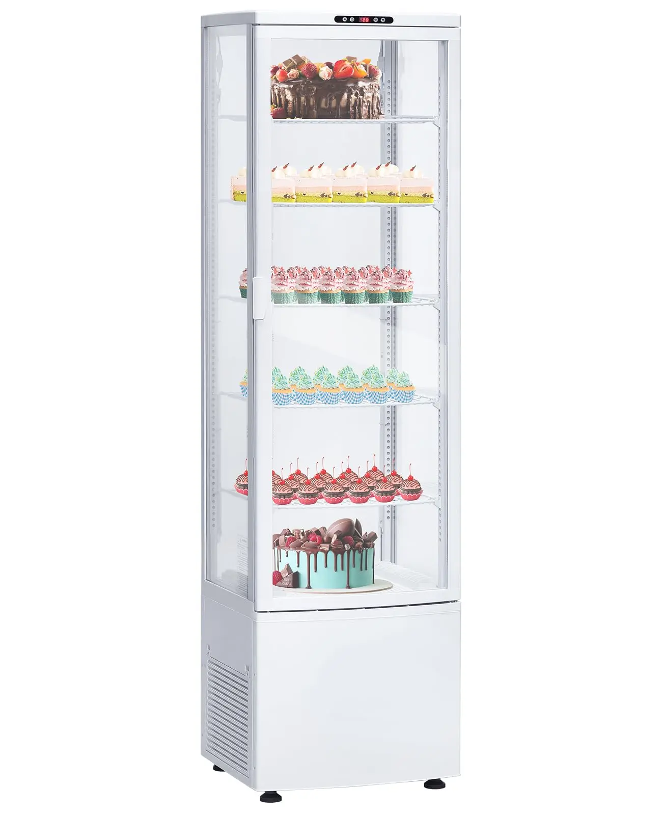 9.8 Cubic Foot Commercial Display Cabinet, Commercial Beverage & Cake Merchandiser Cooler with Double Glass Door & LED Lighting, Energy Efficient for Retail & Food Service