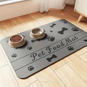 Esarr Quick-Dry Pet Feeding Mat for Dogs & Cats, Absorbent Waterproof Rubber Backing, Durable Polyester, Easy-Clean Paw Print Design