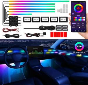 Dreamcolor Acrylic Interior Car LED Strip Light with Wireless APP, RGB 10 in 1 with 175 inches 593 LEDs Fiber Optic Ambient Lighting Kits, 16 Million Colors Sound Active Function Car Neon Lights