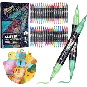 36pcs Dual-Tip Glitter Art Markers Set - Metallic Sparkle Pen Craft Kit for Adult Coloring, Card Making, Office & DIY Art Supplies