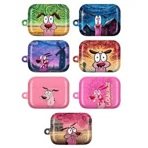 Courage the Cowardly Dog Neon Storm Psycho Art AirPods Case, The Nostalgia 90s/2000s Cartoon Cover for AirPods 4/3/2/1 & Airpods Pro 3/2/1, Funny Dog Airpod Case, Cute Gift for Women & Girls, Starry Night Van Gogh Aesthetic