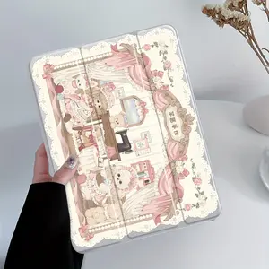 Cute Cartoon Bear & Bunny Pattern Tablet Case, Tablet Casing, Auto Wake/Sleep Tablet Protective Cover, Tablet Accessories Compatible with iPad