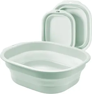 2 Pack Collapsible Wash Basin Set, Foldable Dish Tub, Small Medium Portable Sink for Kitchen, Camping, RV, Baby Bottles, Laundry, Plastic Washbasin -Green
