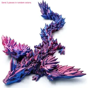 3D Printed Dragon 3-Pack, 9 inch Large Articulated Dragon Figure, Flexible 3D Dragon Model, Fidget Decor Toy for Home Office Desk, Creative Thanksgiving Christmas Birthday Gift for Boys and Girls