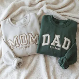 [MADE IN US] Embroidered Dad Mom Sweatshirt or Hoodie, Established Year
