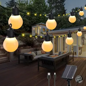 Solar Powered String Light, 1 Set Outdoor Garden String Light with 20 Shatterproof G40 Bulbs, Waterproof LED Light for Garden Yard Camping Party Decor, Led Waterproof Lights