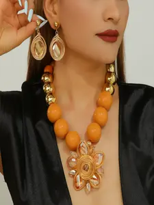 2 exaggerated sets hand woven bold flower shaped banquet party necklace fashion jewelry