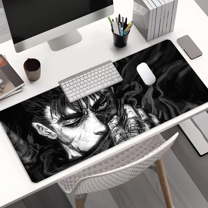 Black White Dark Tough Guy Gothic Manga Design Large Gaming Mouse Pad,Aesthetic Desktop Decoration Pad,Washable Rubber Pad Non-Slip Lock Edge Multi-Size Mouse Pad Suitable For Home Office,Good Gift for Family and Friends