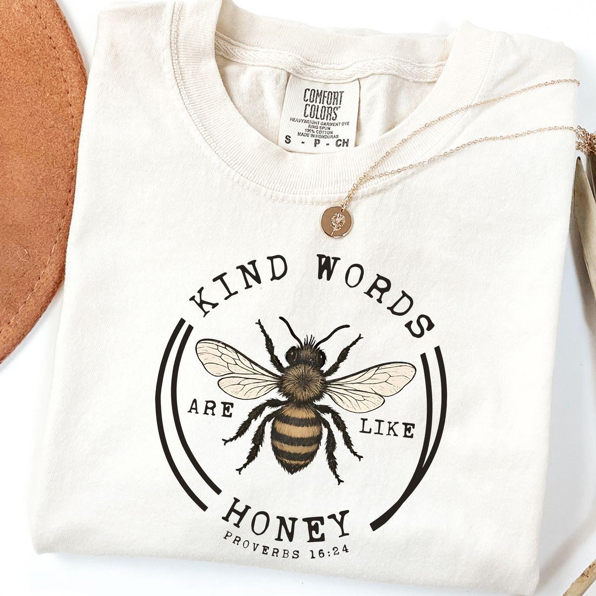 Bible Verse Tee, Religious Tshirt, Comfort Colors Kind Words Are Like Honey T Shirt, Faith Based Gift, Butterfly Bible Verse Cotton Graphic Tees, Unisex Casual Graphic T-Shirts