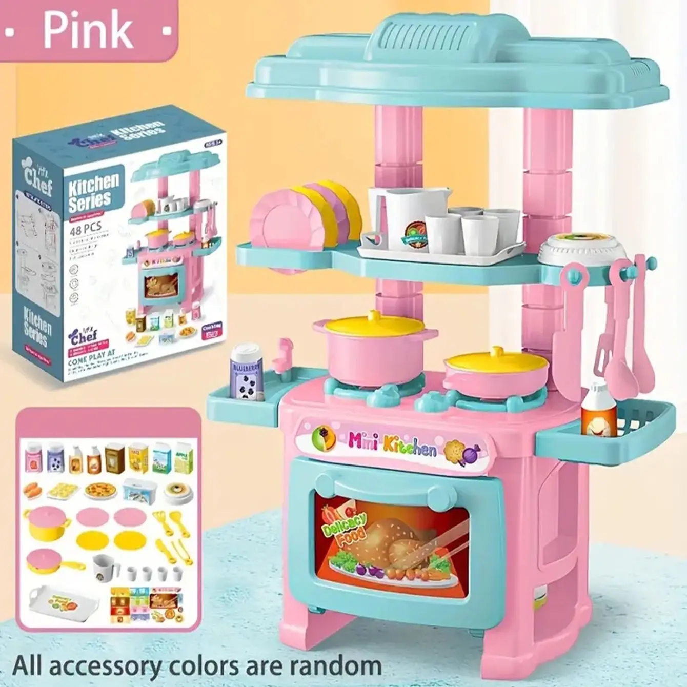 Kitchen Toy Set, Mini Cooking Utensils Role Play Toys, Realistic Cooking Toys, Gift for Kids Aged 3+, Blue Colors