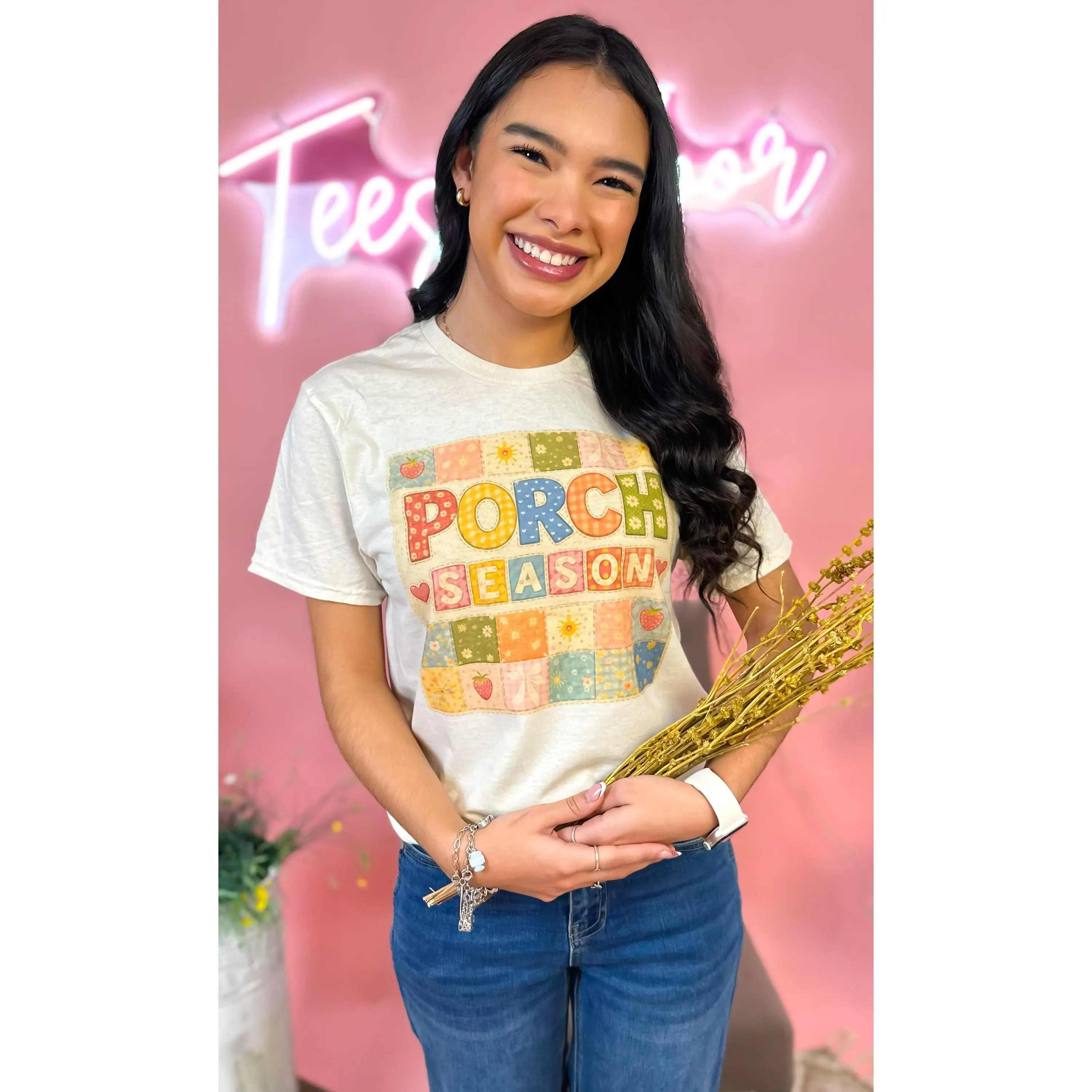 Tees2urdoor Porch Season Graphic T-Shirt, 100% Cotton Shortsleeve Crewneck Garment - Streetwear for Thanksgiving, Easter & Moments of Romance, Outfits
