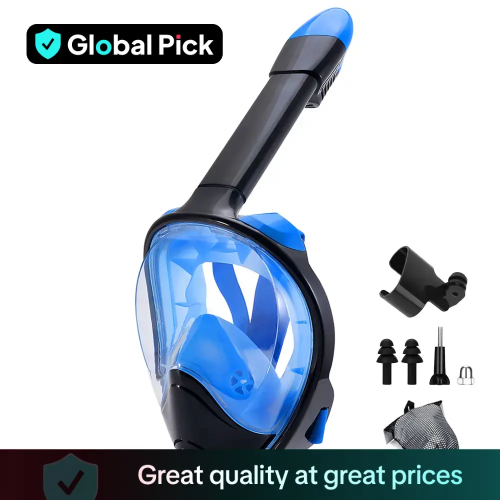 Full Face Snorkel Mask, 1 Set Waterproof Snorkeling Mask with Camera Mount & Accessories, Anti-fog Anti-leak Snorkeling Set for Adult Youth, Diving Go