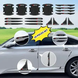 18Pcs Carbon Fiber Car Scuff Guard Set - Door Handle Bowl & Edge Anti-Collision Stickers - car stuff，car decor，car decoration ，car thing，Sporty 3D Texture for Comprehensive pegatinas Protection protectoras