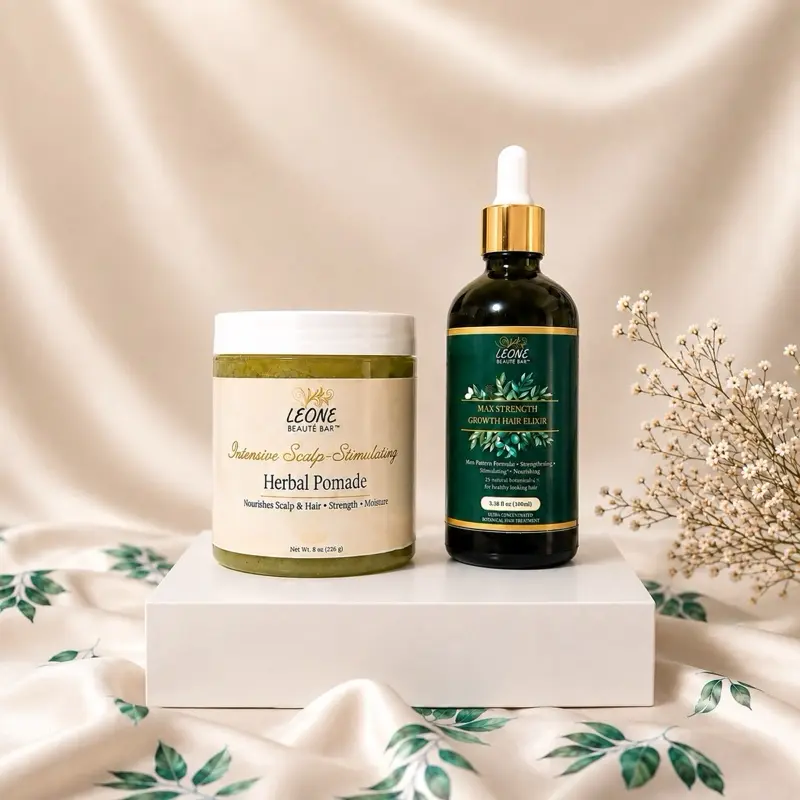 Leone Beauté Bar Hydrating Hair Care Set – 2-Piece Herbal Hair Oil & Moisturizing Hair Pomade Bundle for Natural, Curly & Coily Hair