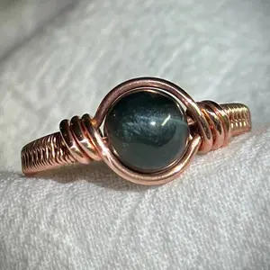 Copper and Blue Tiger Eye Ring with Unique Design and Decorative Features