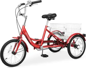 Mooncool 16 inch Tricycle Trike Bike Perfect for Beginner Riders, Single Speed 3 Wheel Bikes, Three-Wheeled Bicycles with Adjustable Height and Rear Basket